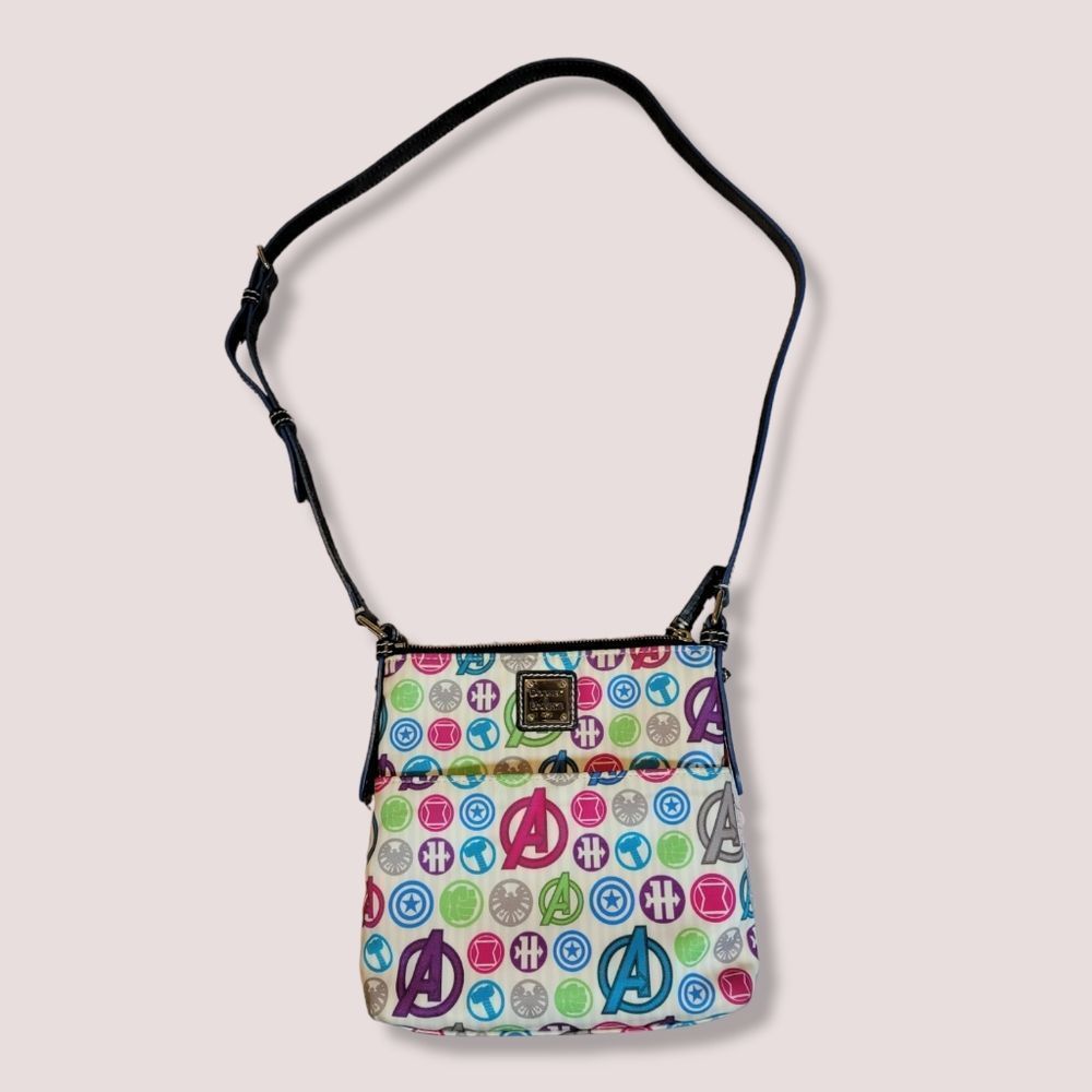 Dooney and Bourke Womens Disney Marvel The Avengers White Crossbody Purse